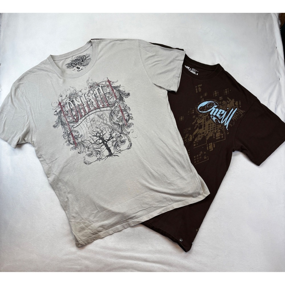 O'Neill Graphic T-Shirt Bundle Men XL Brown Grey Surf‎ Skate Y2K Lot of 2